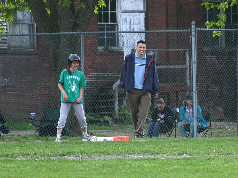 16 Hannah on first base by her dad